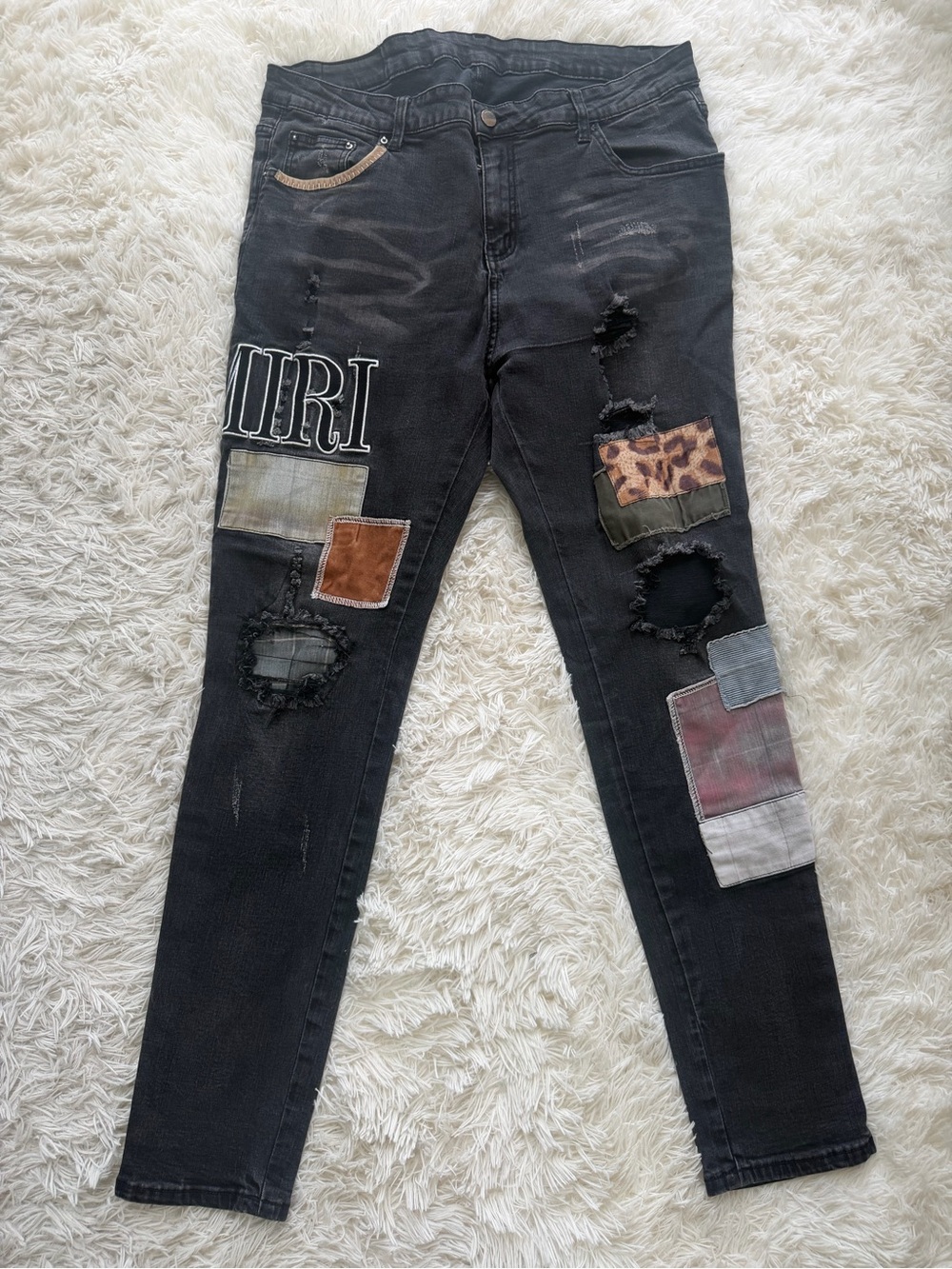 AMIRI Black Skinny Jeans with Patchwork Panels